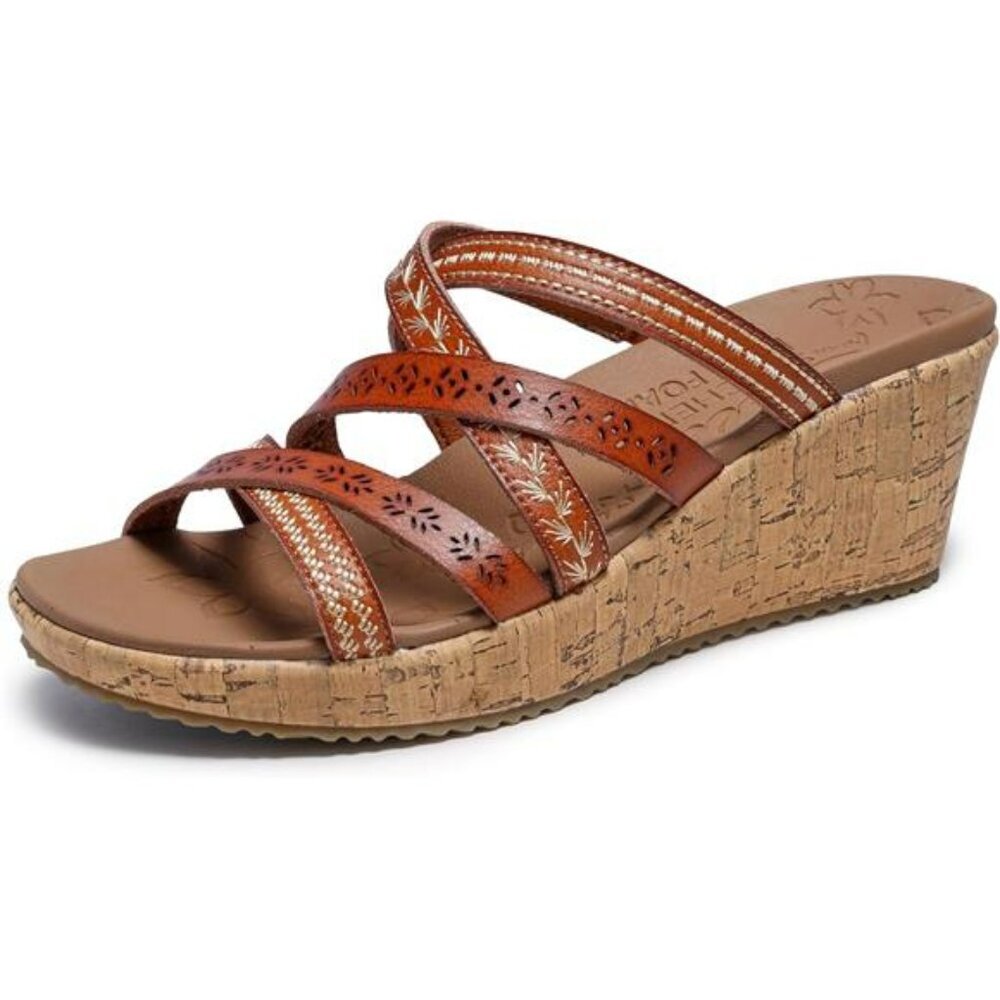 Womens Cork Wedge Sandals Strappy Slide Thong Heel Comfort Platform Shoes